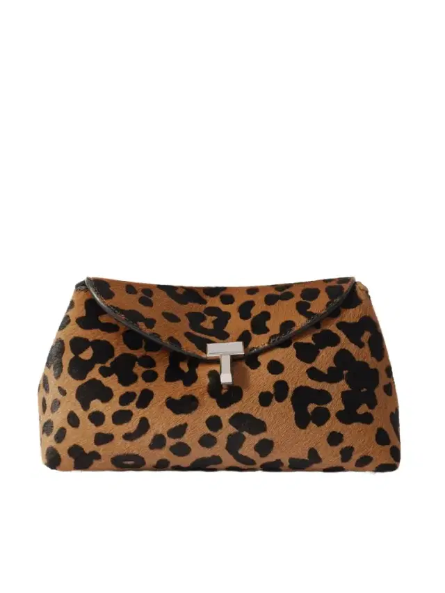 T-lock Mini Leopard-print Calf Hair Clutch