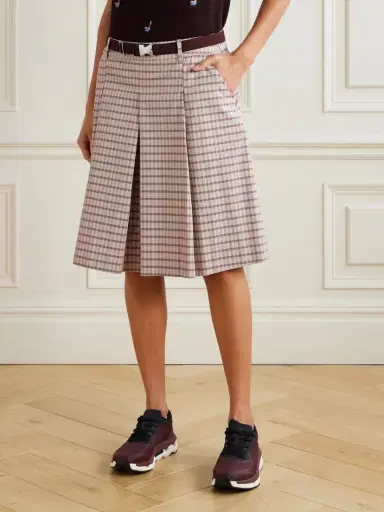 Tory Sport Belted Pleated Checked Twill Midi Skirt | Thumbnail 3 Tory Sport Belted Pleated Checked Twill Midi Skirt | Thumbnail 3