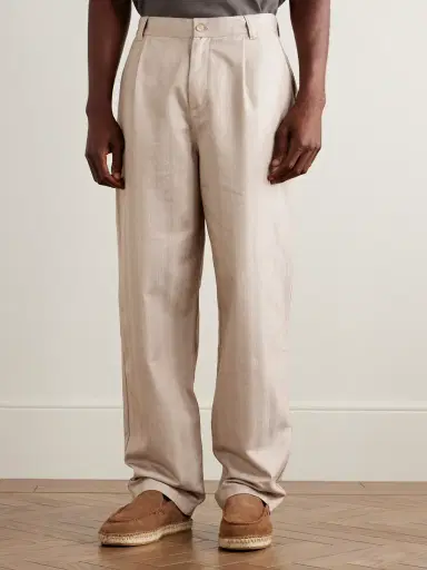 Frescobol Carioca Aldo Wide-Leg Herringbone Cotton Trousers - Men | Thumbnail 3