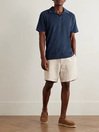 Frescobol Carioca Faustino Camp-Collar Cotton, Lyocell and Linen-Blend Terry Polo Shirt - Men | Thumbnail 2 Frescobol Carioca Faustino Camp-Collar Cotton, Lyocell and Linen-Blend Terry Polo Shirt - Men | Thumbnail 2