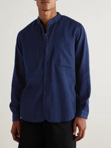 Blue Blue Japan Grandad-Collar Textured-Cotton Shirt - Men | Thumbnail 3