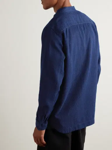Blue Blue Japan Grandad-Collar Textured-Cotton Shirt - Men | Thumbnail 4