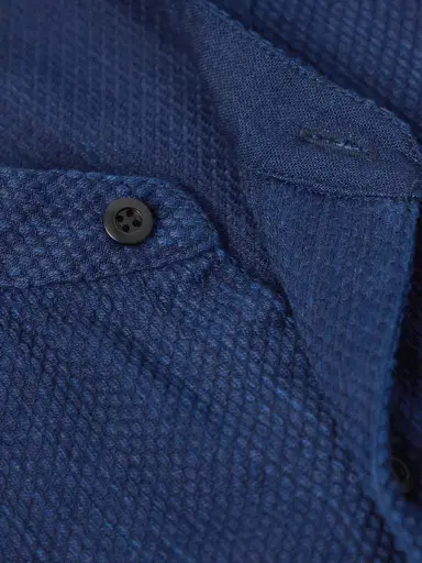 Blue Blue Japan Grandad-Collar Textured-Cotton Shirt - Men | Thumbnail 5