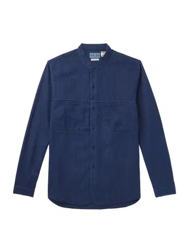 Blue Blue Japan Grandad-Collar Textured-Cotton Shirt - Men | Thumbnail 1