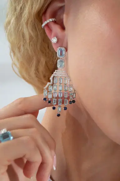 Wish Fine Jewelry 18.24ct Diamond Aquamarine Sapphire 18K Gold Chandelier Earrings | Thumbnail 2