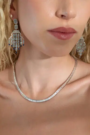 Wish Fine Jewelry 18.24ct Diamond Aquamarine Sapphire 18K Gold Chandelier Earrings | Thumbnail 3