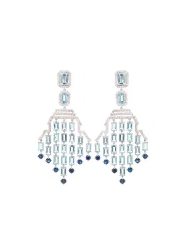 Wish Fine Jewelry 18.24ct Diamond Aquamarine Sapphire 18K Gold Chandelier Earrings | Thumbnail 1