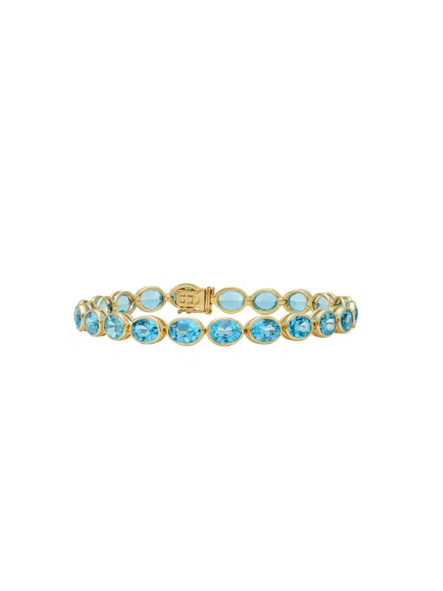 Wish Fine Jewelry 19.38ct Blue Topaz 14K Gold Tennis Bracelet