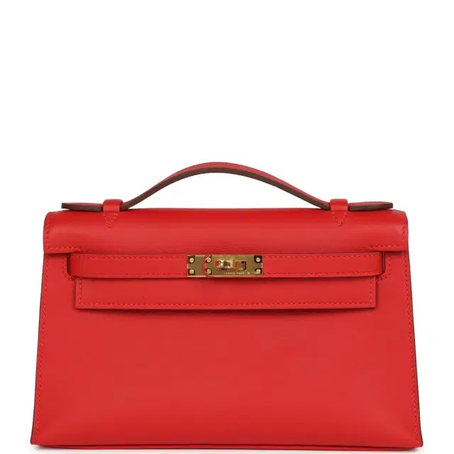 hermes Hermes Kelly Pochette Rouge Radieux Swift Gold Hardware