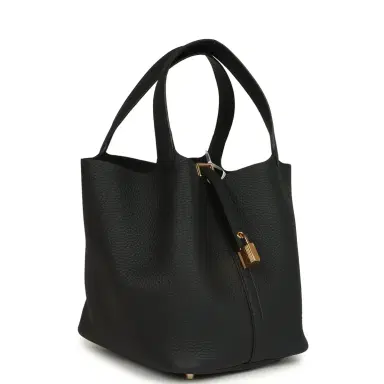 HERMÈS Hermes Picotin Lock 22 Black Clemence Gold Hardware | Thumbnail 2 HERMÈS Hermes Picotin Lock 22 Black Clemence Gold Hardware | Thumbnail 2