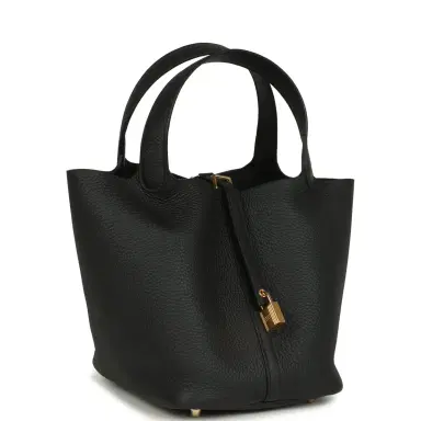 HERMÈS Hermes Picotin Lock 22 Black Clemence Gold Hardware | Thumbnail 2 HERMÈS Hermes Picotin Lock 22 Black Clemence Gold Hardware | Thumbnail 2