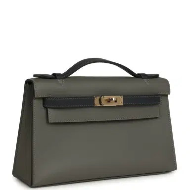 HERMÈS Pre-owned Hermes Special Order (HSS) Kelly Pochette Gris Meyer and Caban Swift Permabrass Hardware | Thumbnail 2