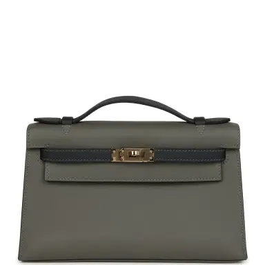 HERMÈS Pre-owned Hermes Special Order (HSS) Kelly Pochette Gris Meyer and Caban Swift Permabrass Hardware | Thumbnail 1
