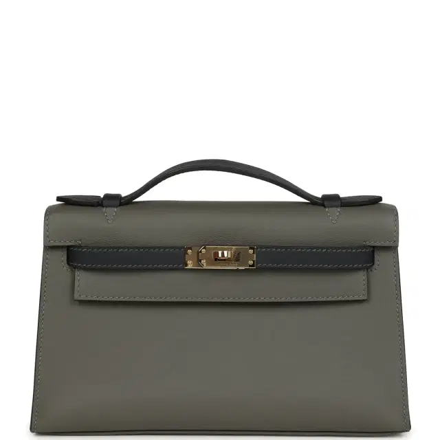 hermes Pre-owned Hermes Special Order (HSS) Kelly Pochette Gris Meyer and Caban Swift Permabrass Hardware
