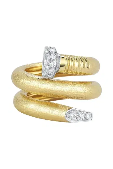 DAVID WEBB Diamond Hammered Nail Ring | Thumbnail 1 DAVID WEBB Diamond Hammered Nail Ring | Thumbnail 1