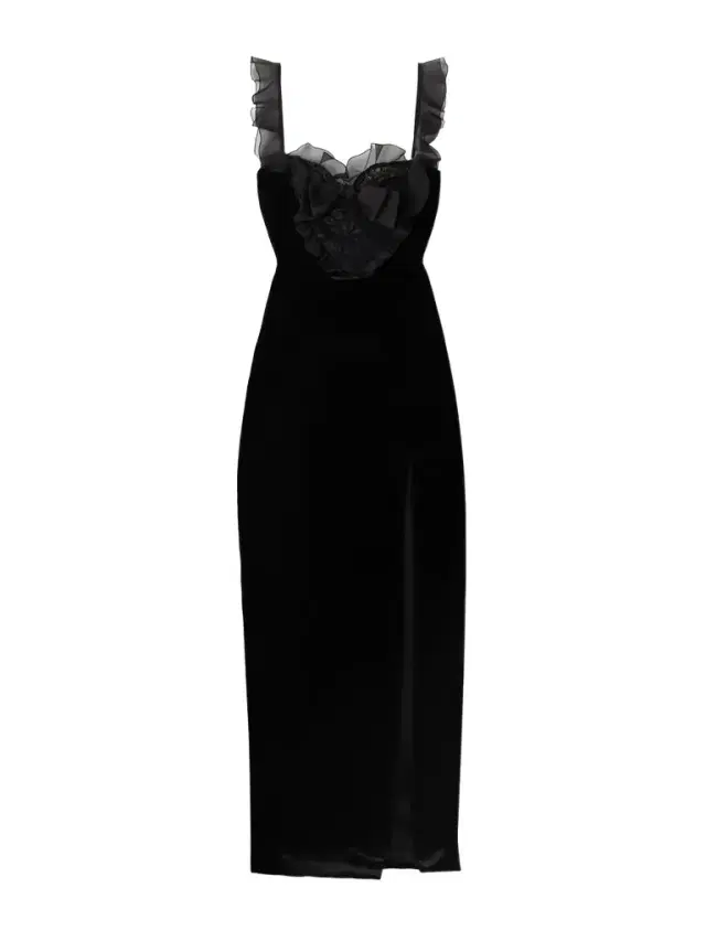 Bow-embellished Lace And Silk-trimmed Velvet Gown