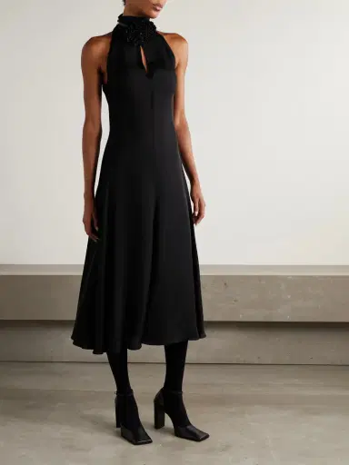 Alaïa Cut-out Embellished Leather-trimmed Crepe Midi Dress | Thumbnail 2 Alaïa Cut-out Embellished Leather-trimmed Crepe Midi Dress | Thumbnail 2