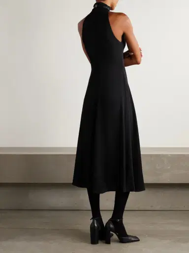 Alaïa Cut-out Embellished Leather-trimmed Crepe Midi Dress | Thumbnail 3 Alaïa Cut-out Embellished Leather-trimmed Crepe Midi Dress | Thumbnail 3