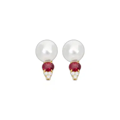 ASSAEL Assael 18K Yellow Gold Diamond, Ruby & Pearl Earrings by The Solist | Thumbnail 1