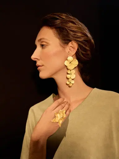 ALMA Triple Hydrangea and Rough Emerald Earrings | Thumbnail 2 ALMA Triple Hydrangea and Rough Emerald Earrings | Thumbnail 2
