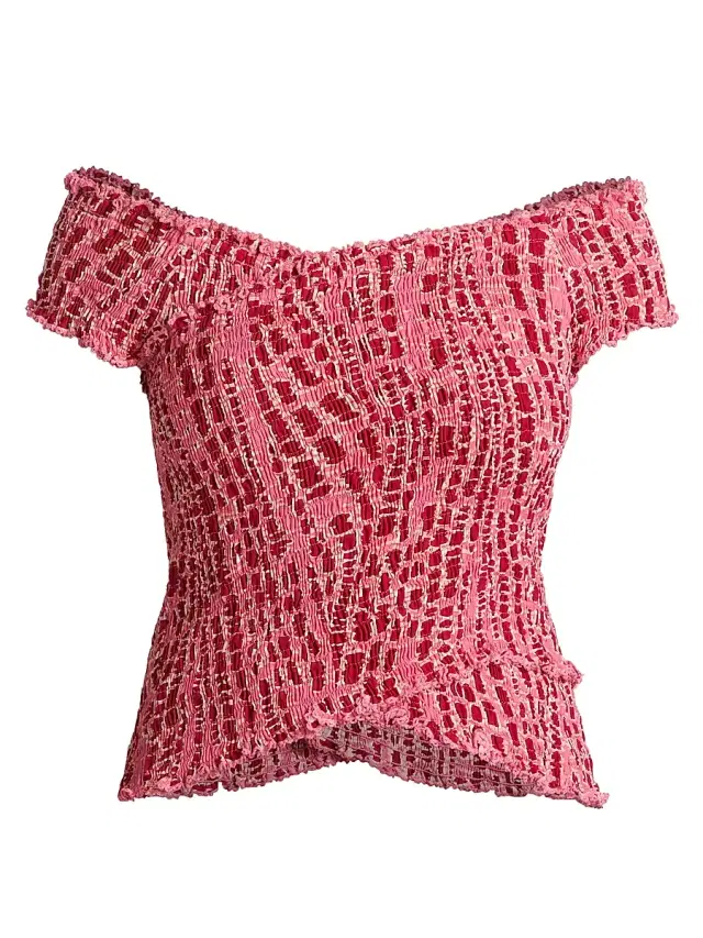 Poupette St Barth Women's Soledad Printed Smocked Off-The-Shoulder Top - Pink Kalina