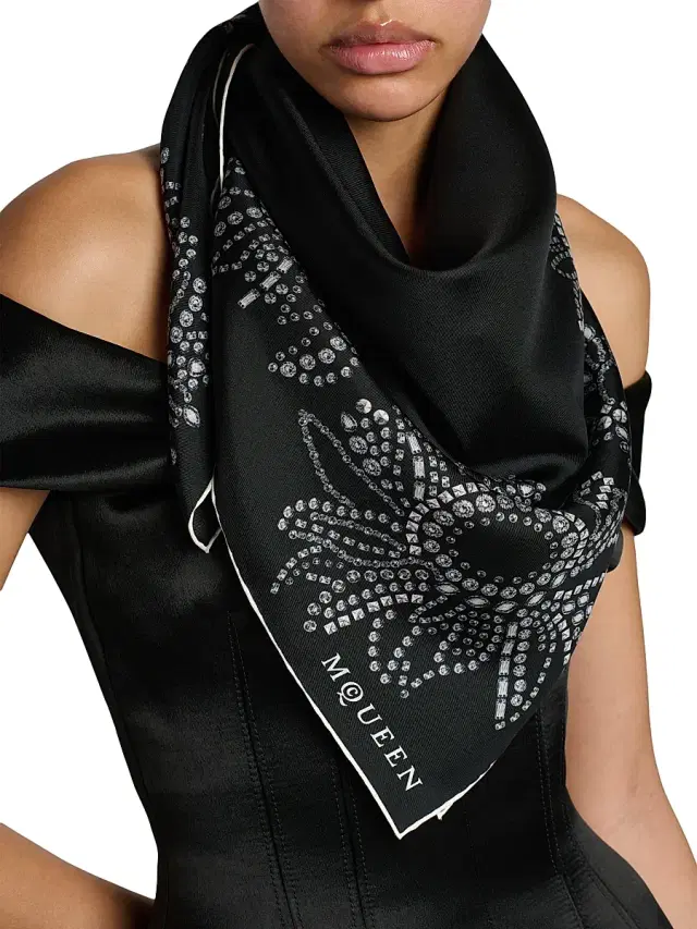 Women's Exploded Sunflower Silk Scarf - Black Light Grey