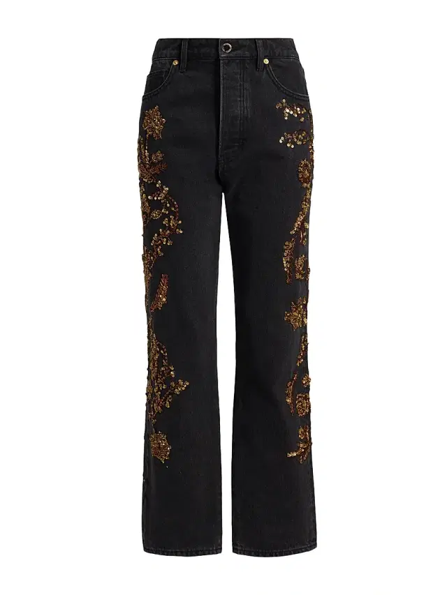 Veronica Beard Women's Daniela Embellished High-Rise Straight-Leg Jeans - Washed Onyx