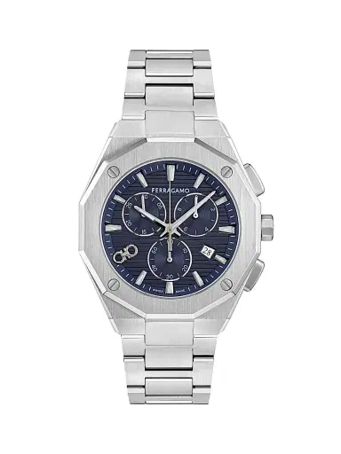 FERRAGAMO Men's Ferragamo Edge Chronograph Stainless Steel Bracelet Watch/42MM - Stainless Steel Blue Dial | Thumbnail 1