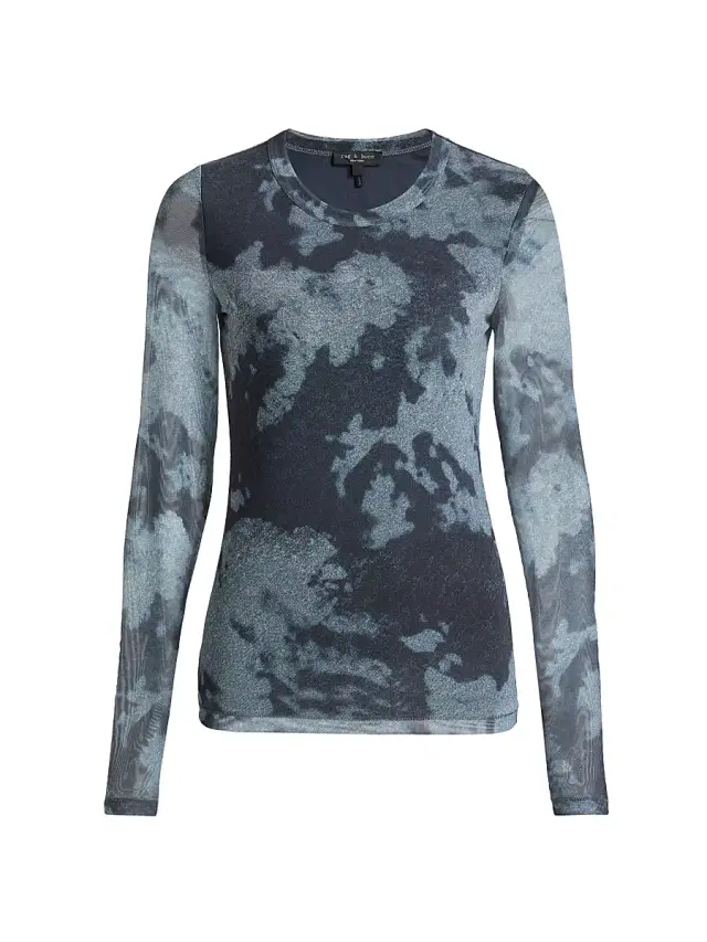 rag & bone Women's Yana Printed Mesh Long-Sleeve Top - Silver Multi
