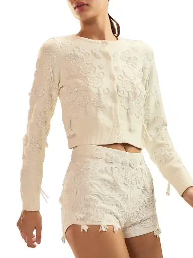 CYNTHIA ROWLEY Women's Paloma Beaded Shrunken Cardigan - White - Size XS | Thumbnail 2 CYNTHIA ROWLEY Women's Paloma Beaded Shrunken Cardigan - White - Size XS | Thumbnail 2
