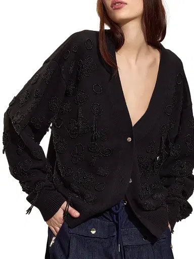 CYNTHIA ROWLEY Women's Paloma Embellished Boyfriend Cardigan - Black - Size Small | Thumbnail 3