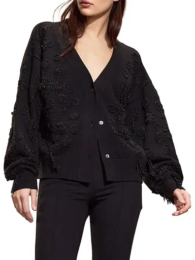 CYNTHIA ROWLEY Women's Paloma Embellished Boyfriend Cardigan - Black - Size Small | Thumbnail 1