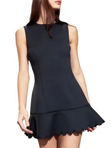 Cynthia Rowley Women's Bonded Scallop Flounce Minidress - Black | Thumbnail 1