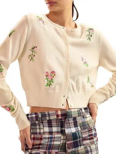 CYNTHIA ROWLEY Women's Forget Me Not Embroidered Floral Cardigan - White Multi - Size Large | Thumbnail 1 CYNTHIA ROWLEY Women's Forget Me Not Embroidered Floral Cardigan - White Multi - Size Large | Thumbnail 1