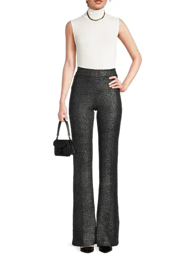Avenue Montaigne Women's Metallic Stretch Flared Pants - Platinum | Thumbnail 2 Avenue Montaigne Women's Metallic Stretch Flared Pants - Platinum | Thumbnail 2