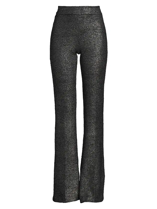 Avenue Montaigne Women's Metallic Stretch Flared Pants - Platinum