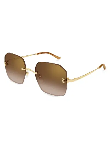 Cartier Women's Double C 55MM Geometrical Sunglasses - Gold Yellow | Thumbnail 1 Cartier Women's Double C 55MM Geometrical Sunglasses - Gold Yellow | Thumbnail 1