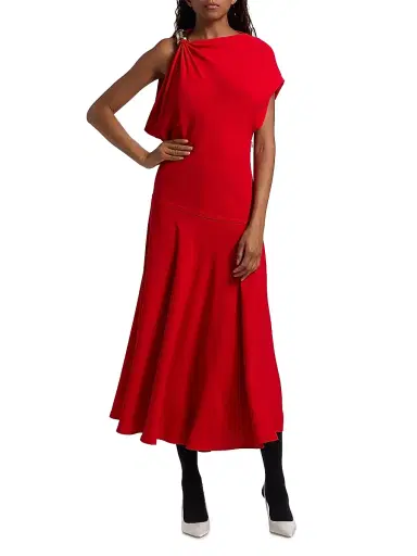 Proenza Schouler Women's Rue Double Crepe Midi-Dress - Red | Thumbnail 2