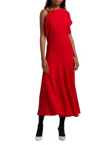 Proenza Schouler Women's Rue Double Crepe Midi-Dress - Red | Thumbnail 3