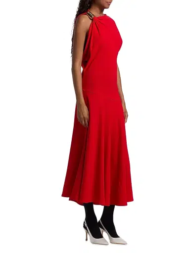 Proenza Schouler Women's Rue Double Crepe Midi-Dress - Red | Thumbnail 4
