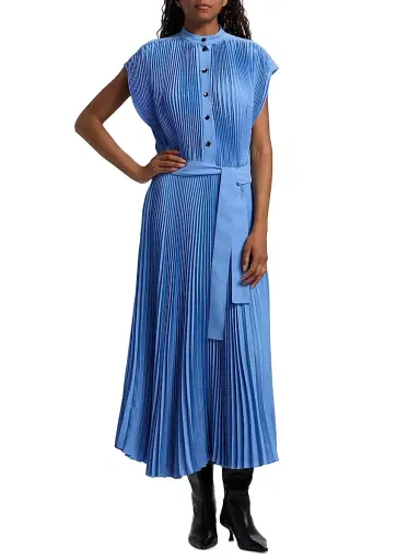 Proenza Schouler Women's Farah Pleated Crepe Tie-Waist Midi-Dress - Sky Blue | Thumbnail 2