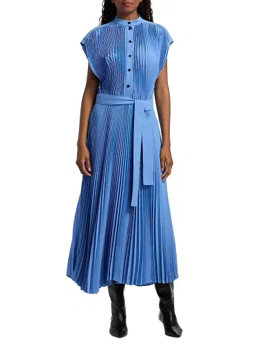 Proenza Schouler Women's Farah Pleated Crepe Tie-Waist Midi-Dress - Sky Blue | Thumbnail 3