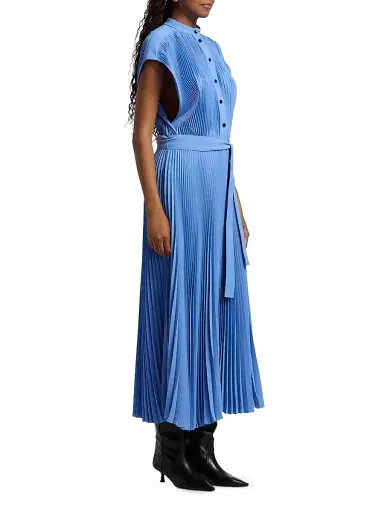 Proenza Schouler Women's Farah Pleated Crepe Tie-Waist Midi-Dress - Sky Blue | Thumbnail 4