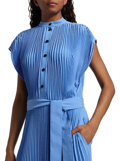 Proenza Schouler Women's Farah Pleated Crepe Tie-Waist Midi-Dress - Sky Blue | Thumbnail 6
