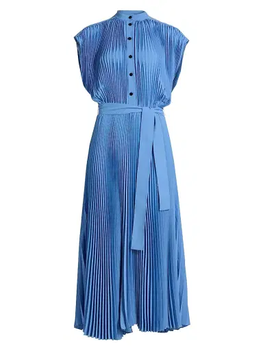 Proenza Schouler Women's Farah Pleated Crepe Tie-Waist Midi-Dress - Sky Blue | Thumbnail 1