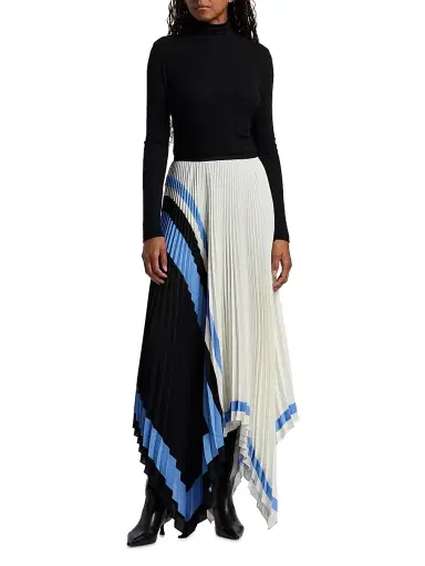 Proenza Schouler Women's Emilia Striped Pleated Asymmetrical Midi-Skirt - White Multi | Thumbnail 2