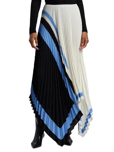 Proenza Schouler Women's Emilia Striped Pleated Asymmetrical Midi-Skirt - White Multi | Thumbnail 3