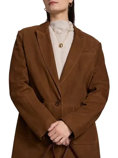 Ba&sh Women's Mosty Leather Blazer - Terre - Size Medium | Thumbnail 6 Ba&sh Women's Mosty Leather Blazer - Terre - Size Medium | Thumbnail 6