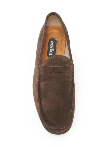 TOM FORD Men's York Suede Penny Loafers - Coffee | Thumbnail 4