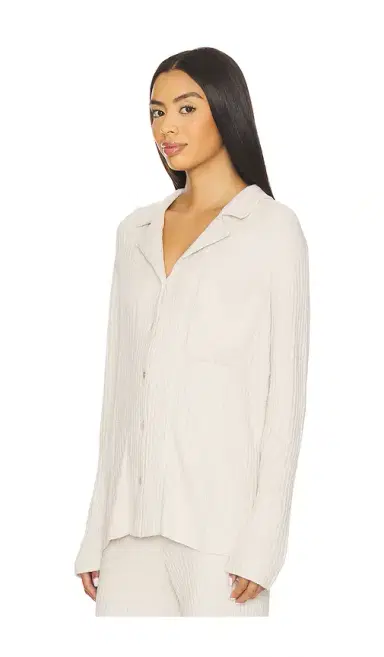 Barefoot Dreams CozyChic Ultra Lite Lurex Rib Button Front Shirt | Thumbnail 2 Barefoot Dreams CozyChic Ultra Lite Lurex Rib Button Front Shirt | Thumbnail 2